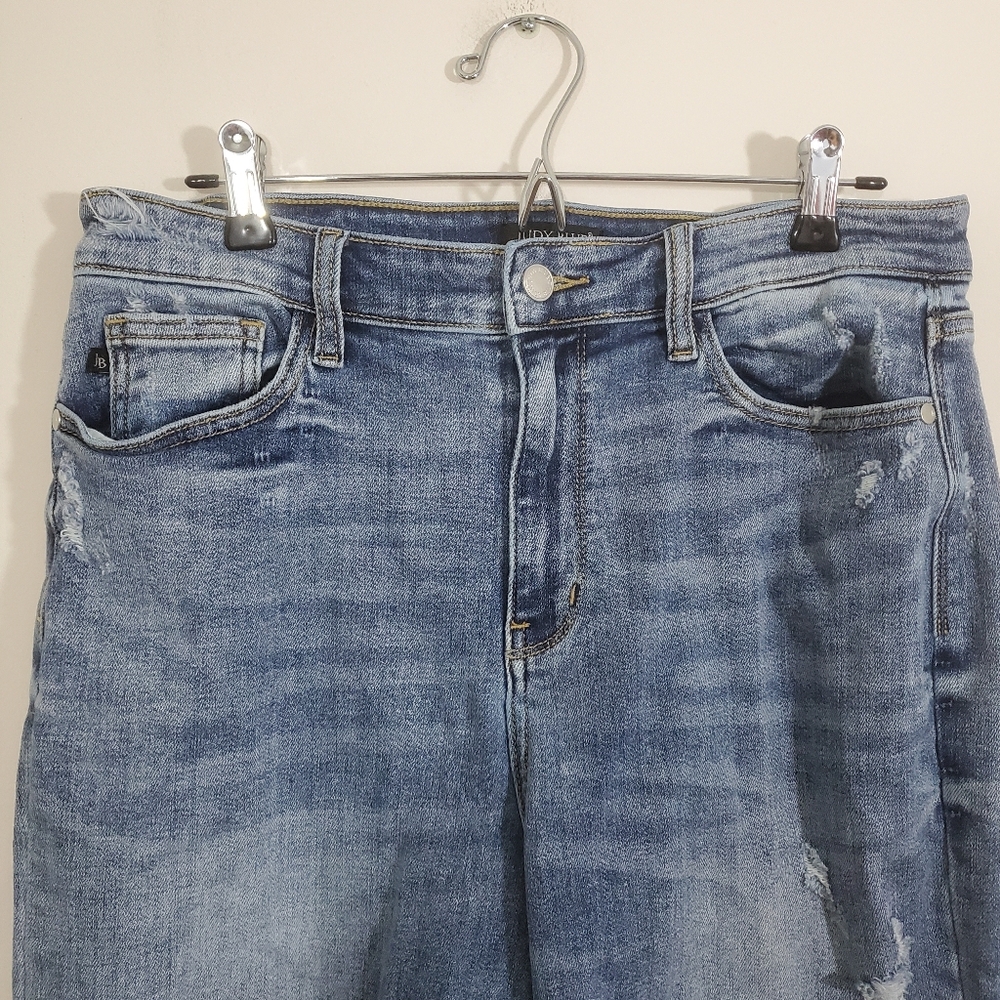 Judy Blue Jeans Wide Leg Cropped Distressed Size 31 Boho Casual Denim - Picture 4 of 11